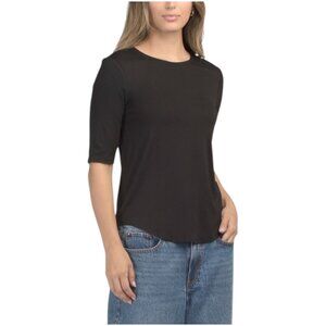 CUPIO Elbow Sleeve Crew Neck Shirt Tail Hem Top